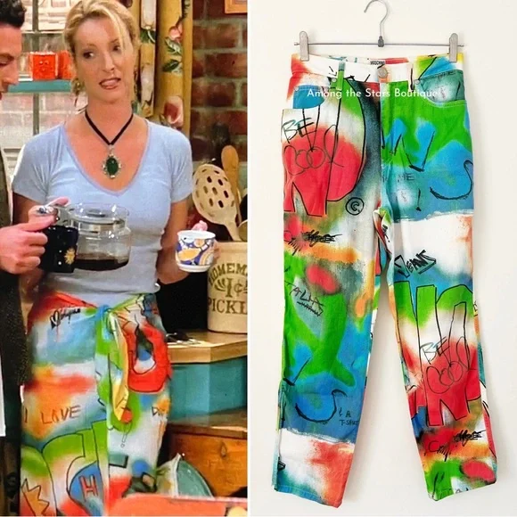 Super Rare Vintage 90s Moschino Graffiti Print Jeans Alt. ASO Phoebe in Friends - Picture 5 of 14